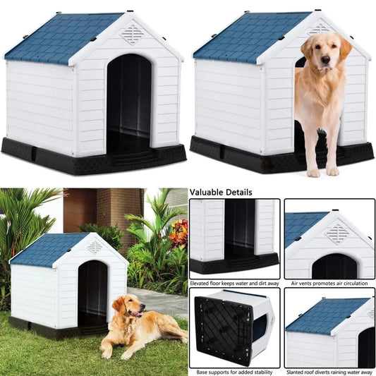 Waterproof Plastic Dog House, With Air Vents and Elevated Floor, Medium-Sized, For Outdoor Use, Easy Assembly