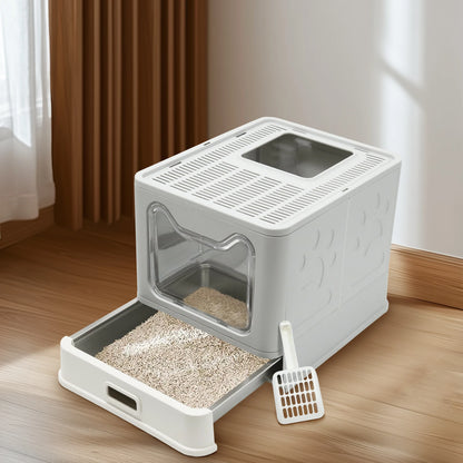 Stainless Steel Cat Litter Box with Lid, Front Entry and Top Exit, Toilet Box with Litter Scoop for Kittens, Easy Cleaning