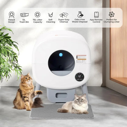 Extra Large Automatic Litter Box, Self Cleaning for Multiple Cats, Odor-Free, App-Controlled, Ambient Light, Waste Disposal