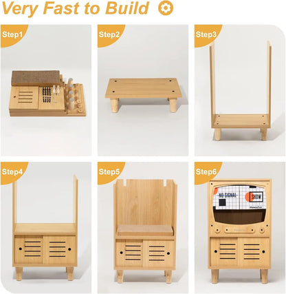 Cat TV House, Sturdy Wooden Cat Condo, Luxury Cat TV, Furniture with Cat Scratcher and Storage Space