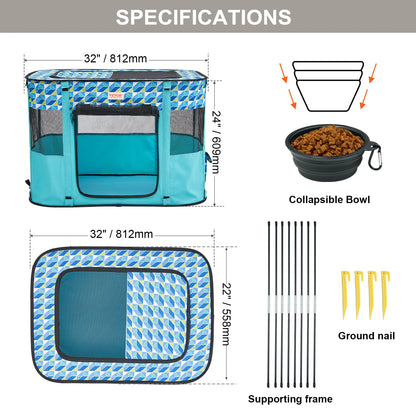 Portable Foldable Pet Playpen, Light Weight, Easy Setup, Waterproof Shelter, for Dogs & Cats