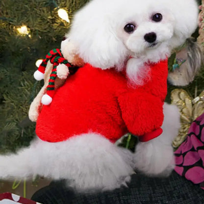 Pet Christmas Costumes, Winter Plush Dress, Warm Dog Hoodie, Dog Holiday Apparel With Bear