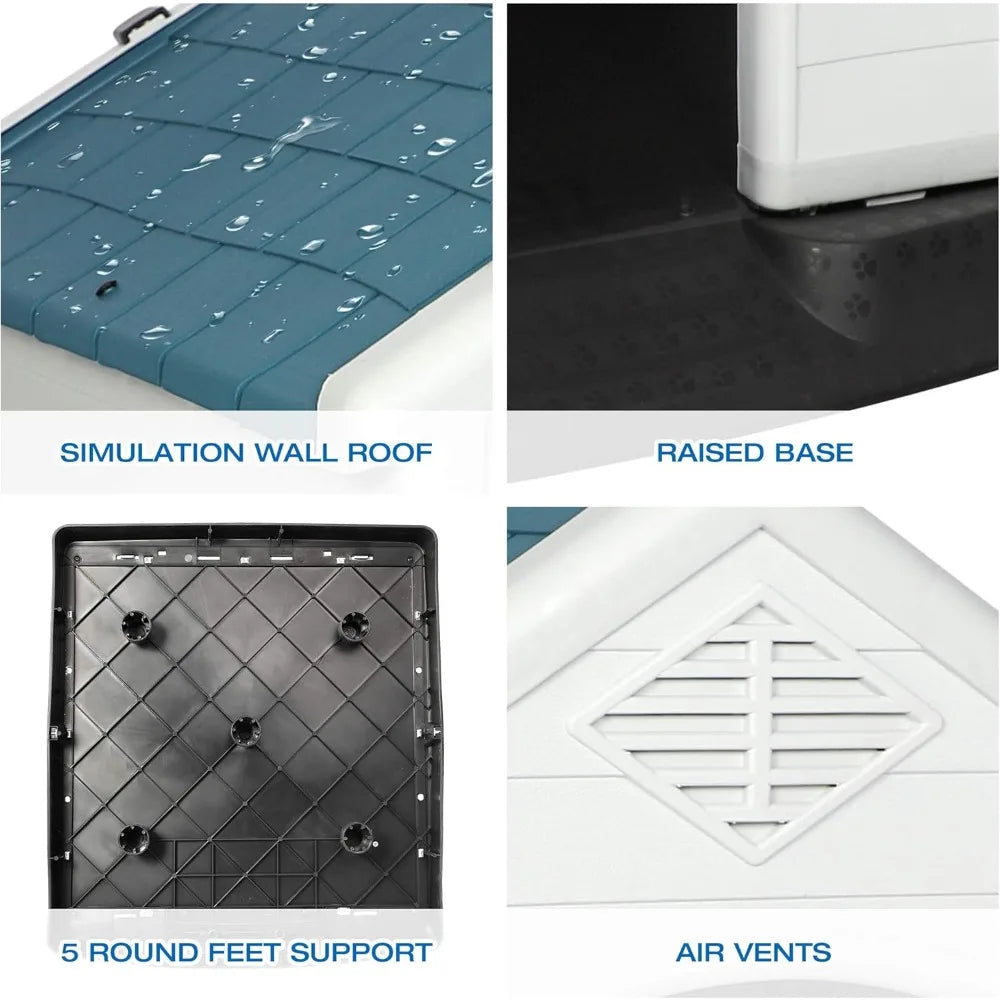 Weatherproof Plastic Dog House, Elevated Floor, For Small, Medium, and Large Dogs