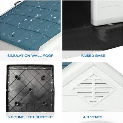 Weatherproof Plastic Dog House, Elevated Floor, For Small, Medium, and Large Dogs