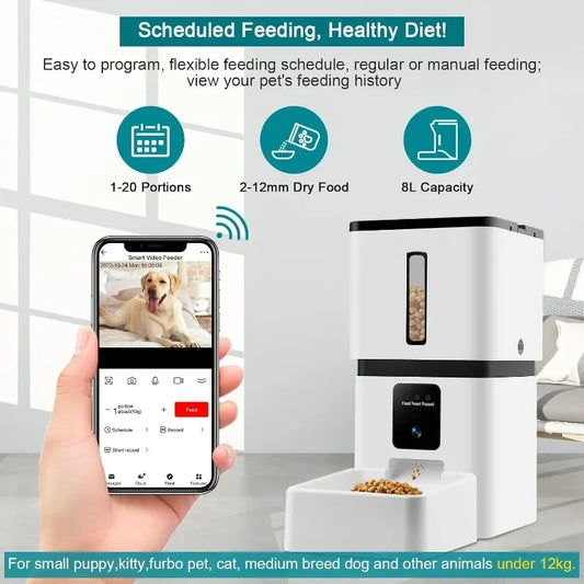 Automatic Dog/Cat Feeder with Camera: 5G WiFi Easy Setup 8L Motion Detection, Smart Cat/Dog Food Dispenser, Authenticity guarantee
