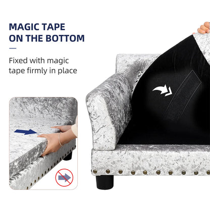 Deluxe Dog Couch Bed, Silver Dutch Velvet Upholstered Sofa Bed, Removable Cushion, for Medium to Large Dogs