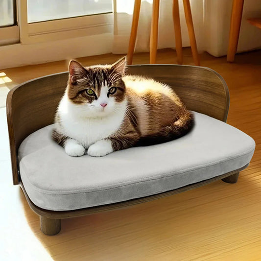 Elevated Pet Bed, Kitten Cat Sofa Bed, for Small Dogs, Solid Wood Legs and Bent Wood Backrest, Removable Washable Cover