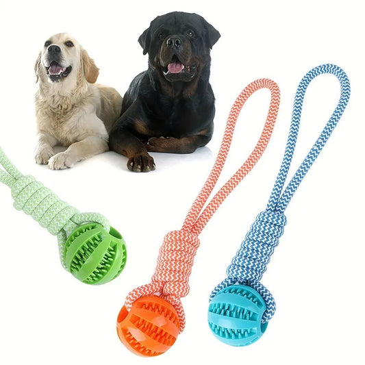 Durable Braided Rope, Pet Chew Toy Ball, Dental Cleaning & Treat Dispenser, Fetch & Tug Play, Small/Medium Dogs