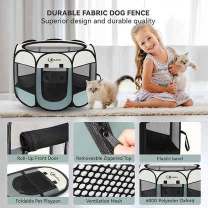 Portable Dog/Cat Playpen, Indoor-Outdoor Crate, Waterproof Foldable Pet Kennel, Easy Setup, 360 View