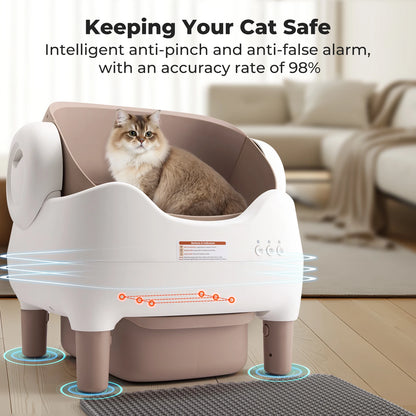 Self Cleaning Litter Box, Automatic Cat Litter Box with APP Control, Odor-Free, Large Waste Bin, Open-Top for Multi Cats