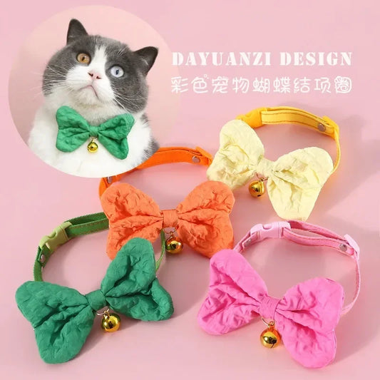 New Cat Collar, Candy Colorful Denim Bow, Adjustable Bell, Cat Dog Bow Tie, Accessory Necklace Dog Car Collar