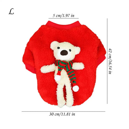 Pet Christmas Costumes, Winter Plush Dress, Warm Dog Hoodie, Dog Holiday Apparel With Bear