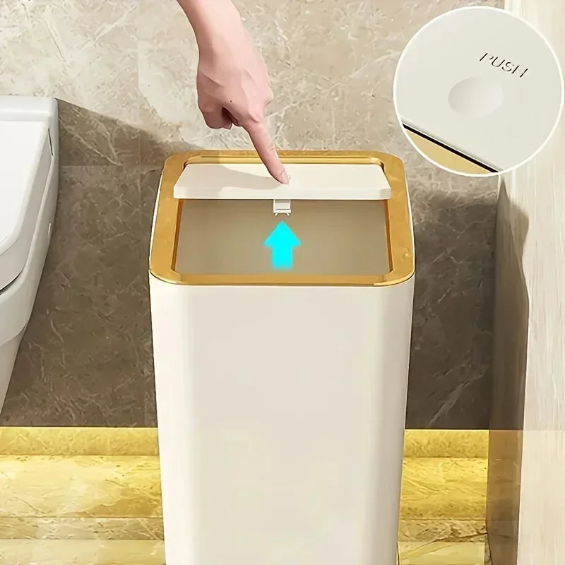 10L Odor Proof Trash Can, One-Touch Modern Design, Durable Plastic, Bathroom, Kitchen, Space Saving & Leakproof