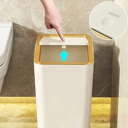 10L Odor Proof Trash Can, One-Touch Modern Design, Durable Plastic, Bathroom, Kitchen, Space Saving & Leakproof