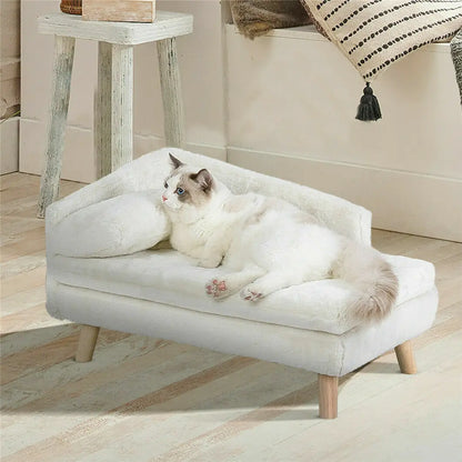 Elevated Pet Bed, Solid Wood Leg, Dog/Cat Sofa for Indoor, L Shape Plush Couch, Lounge with Soft Cushion