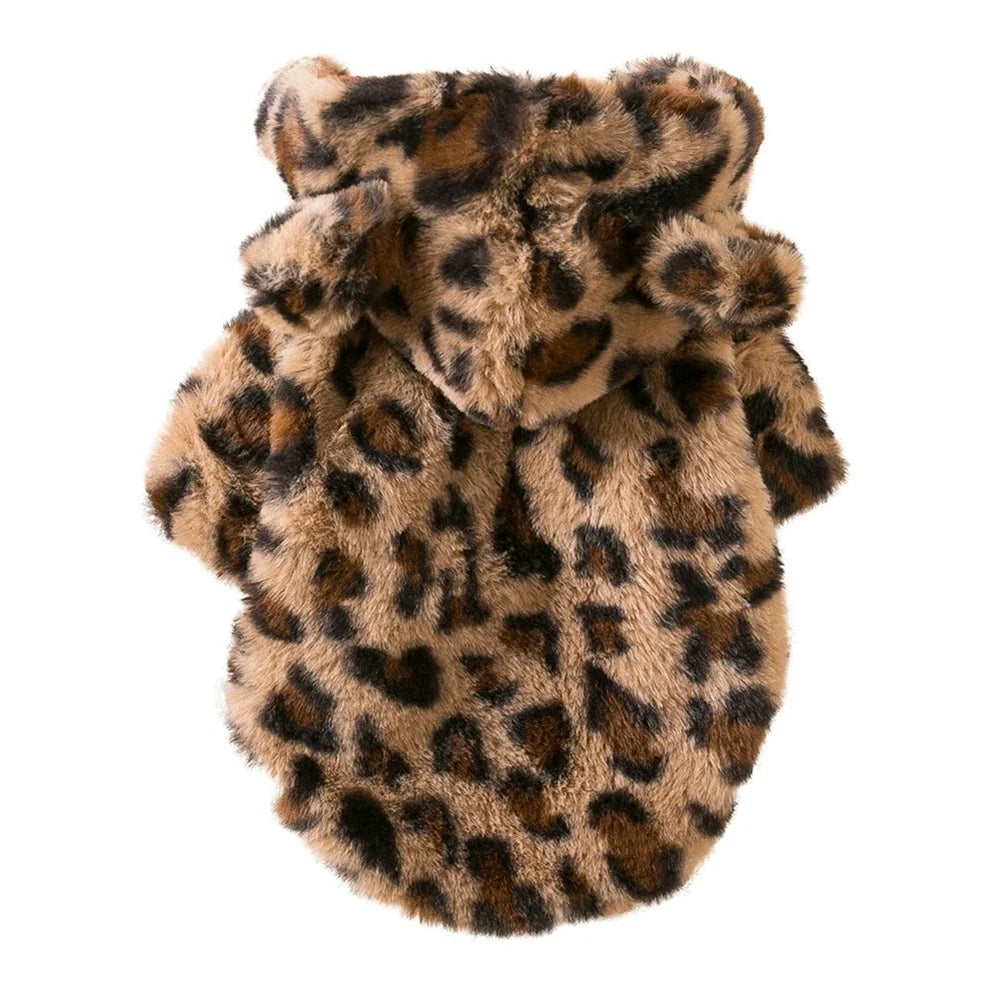 Fleece Dog Hoodie, Winter Warm Pet Dog Clothes, Leopard Print Dog Coat, Jacket French Bulldog, Clothing for Small Dogs, Pet Costumes
