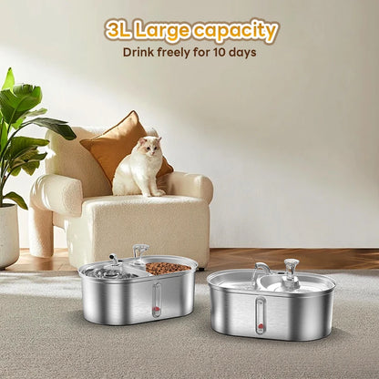 Stainless Steel Pet Water Fountain, 0.8 GAL 2-IN-1 Automatic,  Water Level Marker, Suitable For Dogs Cats And Multiple Pets