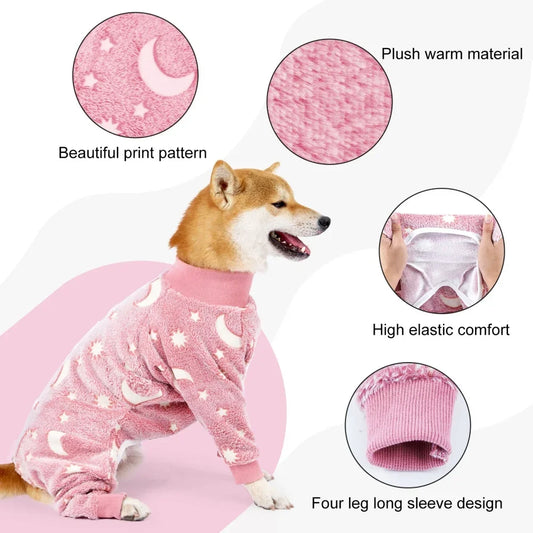Soft Dog Pajama - 4 Legged Warm Fleece - Stretchable Dog Pajamas, Onesie Pet Pjs, Full Body Cover - Dog Jumpsuit Clothing