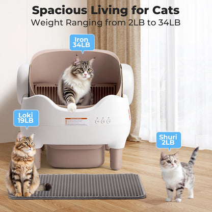 Self Cleaning Litter Box, Automatic Cat Litter Box with APP Control, Odor-Free, Large Waste Bin, Open-Top for Multi Cats