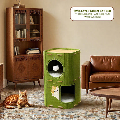 Three-Story Felt Cat Tree, Scratching Boards And Comfortable Caves, Multi-Story Cat Apartment Tower