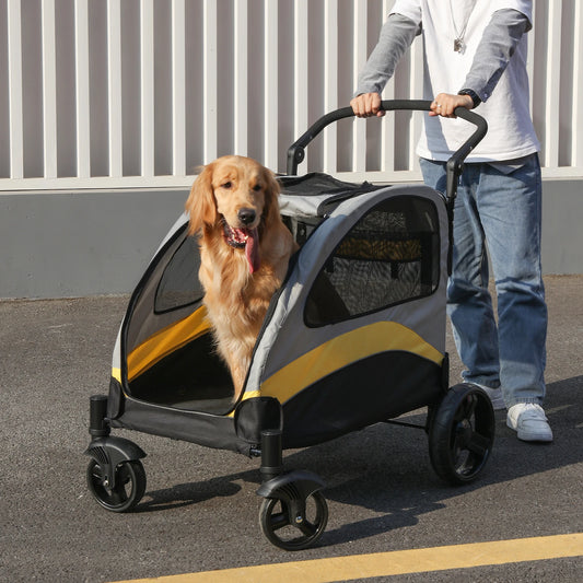 Portable Dog Stroller, 4 Wheels for Large Dogs, Foldable Pet Dog Cat Travel, Carriage Stroller, Breathable Carrier