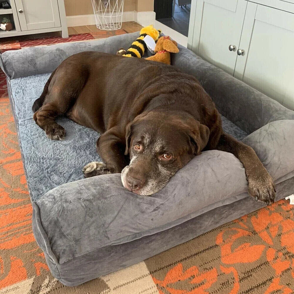 Large, XL, XXL Calming Dog Bed, Orthopedic Memory Foam Sofa Couch, Waterproof Removable Cover, Plush Mat for Large Dogs