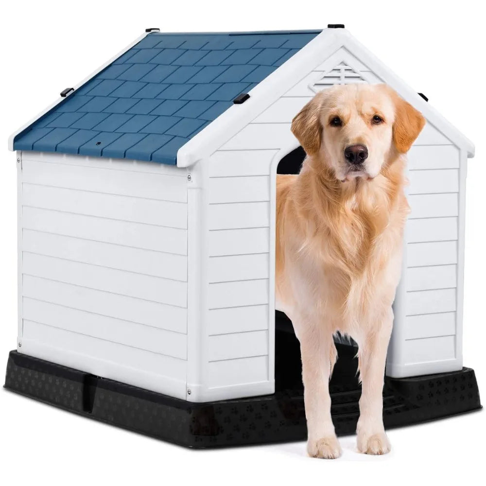 Waterproof Plastic Dog House, With Air Vents and Elevated Floor, Medium-Sized, For Outdoor Use, Easy Assembly