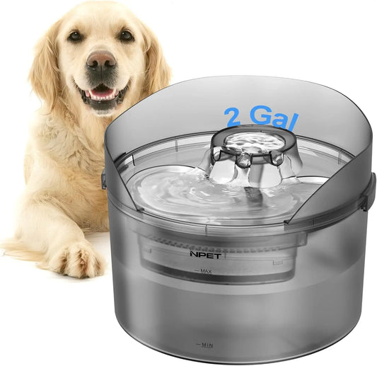 Large Dog Automatic Water Fountain, 2 Gallon/270oz/8L, Splatter Guard for Large Dogs