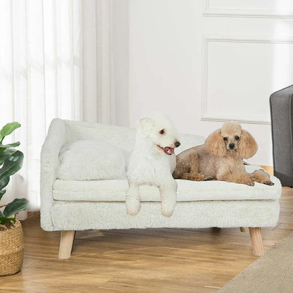 Elevated Pet Bed, Solid Wood Leg, Dog/Cat Sofa for Indoor, L Shape Plush Couch, Lounge with Soft Cushion