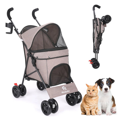 Pet Dog Stroller, 4 Wheels Puppy Stroller, Wheels Rotate with Brakes, Storage for Dogs Cats Travel, Pet Supplies Outdoor