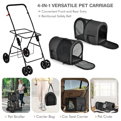 Double Pet Stroller with 2 Detachable Carrier Bags, Safety Belt, 4 Lockable Wheels Cat Stroller, Travel Carrier Strolling Cart