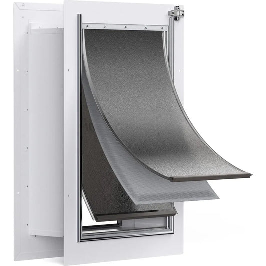 3-Flap Pet Door for Wall, Steel Frame and Telescoping Tunnel, Aluminum Lock, Triple Flap Dog Door and Cat Door, Strong