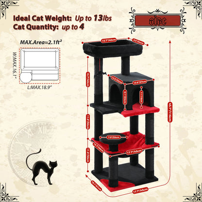 Gothic Cat Tree for Indoor Cats, Tall Cat Tower with Super Large Hammock, Sisal Covered Scratching Post, Cozy Condo Top Perch