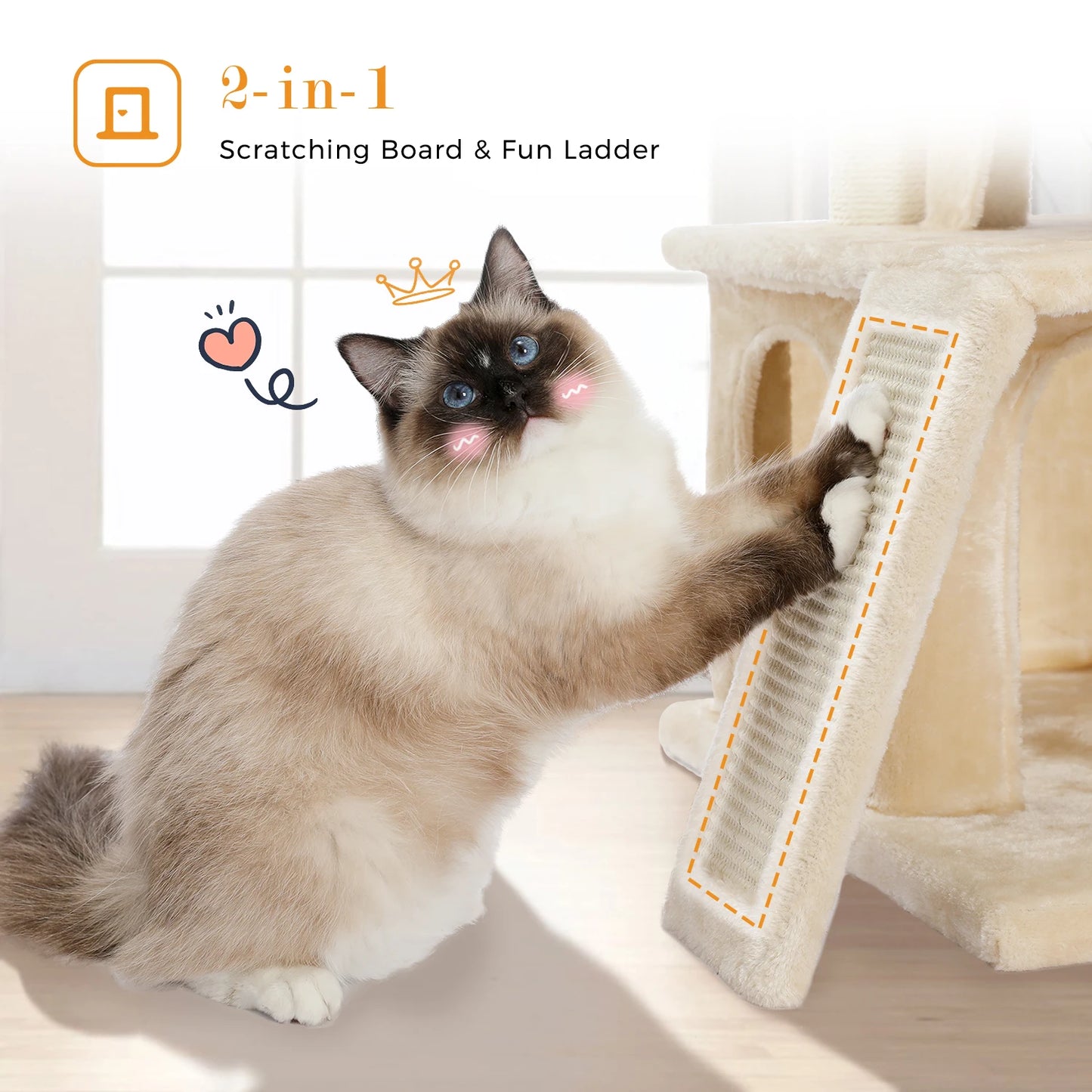 Small Tree Tower Cat with Scratching Pad, Two Large Condos, Cat Scratching Post, Indoor Kitten House, Two Colors