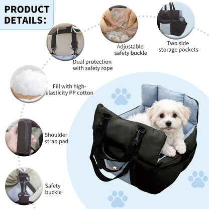 Small Dog Car Seat, Safe & Cozy Travel Bed and Carrier, For Small Dogs & Puppies, Pets Up to 22 Pounds