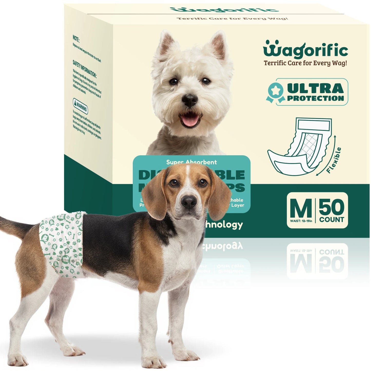 Disposable Dog Diapers, Super Absorbent & Leakproof, Wetness Indicator, Adjustable Fasteners for Male/Female Puppies