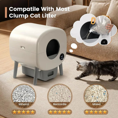 Extra Large Automatic Litter Box, Self Cleaning for Multiple Cats, Odor-Free, App-Controlled, Ambient Light, Waste Disposal