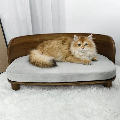 Elevated Pet Bed, Kitten Cat Sofa Bed, for Small Dogs, Solid Wood Legs and Bent Wood Backrest, Removable Washable Cover
