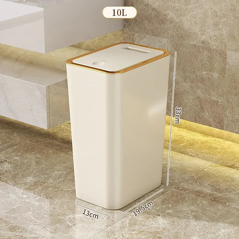 10L Odor Proof Trash Can, One-Touch Modern Design, Durable Plastic, Bathroom, Kitchen, Space Saving & Leakproof