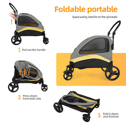 Portable Dog Stroller, 4 Wheels for Large Dogs, Foldable Pet Dog Cat Travel, Carriage Stroller, Breathable Carrier