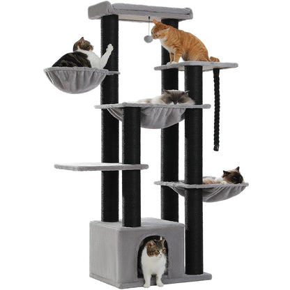 Large Cat Tree for Big Cats, Robust Cat Tower with Several Levels, Cat House Climbing Tree with Hammock ,11 Sisal Posts, Large Perch