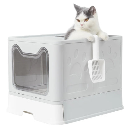 Easy Cleaning Cat Litter Box, Large Cat Pan Drawer, Anti-Splashing Cat Potty, Toilet Tray with Scoop.