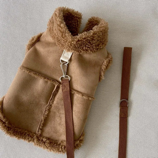 Classic Solid Color Dog Vest, Autumn Winter Wool, Warm Pet Small Medium-Sized Jacket, Warm Vest With Traction Buckle, Velvet Clothes