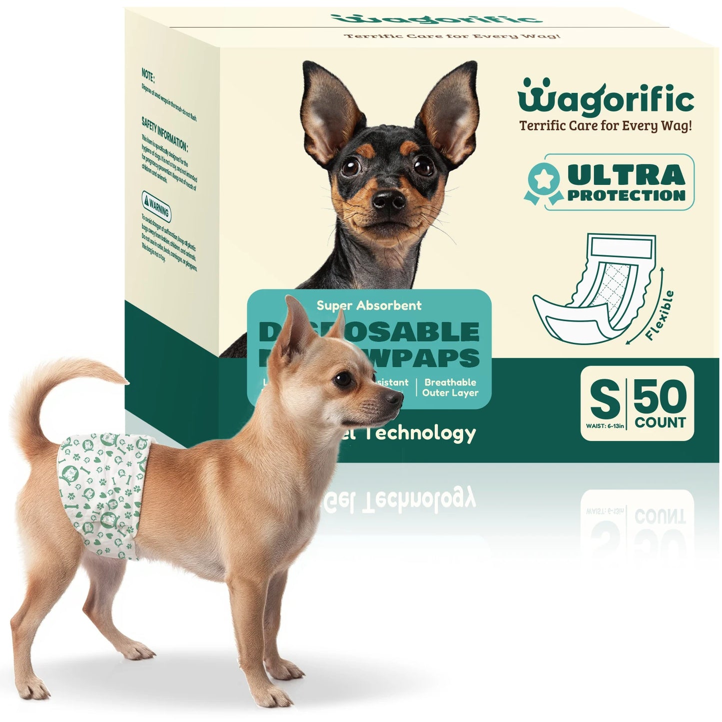 Disposable Dog Diapers, Super Absorbent & Leakproof, Wetness Indicator, Adjustable Fasteners for Male/Female Puppies
