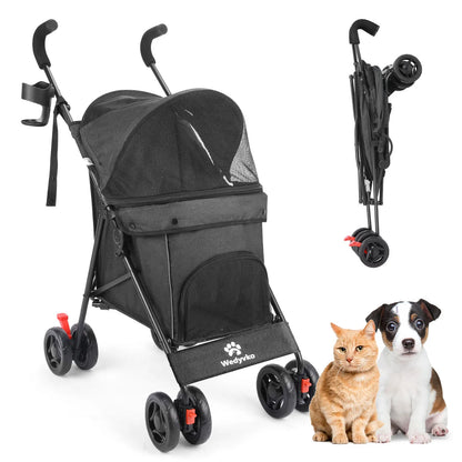 Pet Dog Stroller, 4 Wheels Puppy Stroller, Wheels Rotate with Brakes, Storage for Dogs Cats Travel, Pet Supplies Outdoor