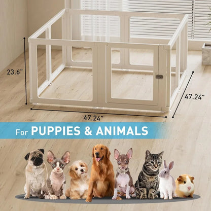 Modern Dog Playpen with Door, Clear Pet Playpen for Indoor/Outdoor, Easy to Install and Remove, Puppy Playpen for Dogs, Cats, Other Small Pets