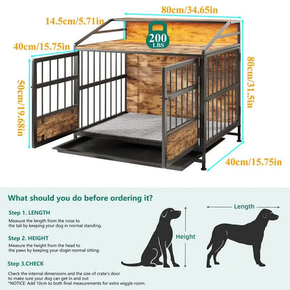 Multi-Function Wooden Dog Crate with Storage, Multiple Door Kennel for Large/Medium Dogs, Indoor Use, Brown Finish