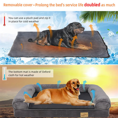 Large, XL, XXL Calming Dog Bed, Orthopedic Memory Foam Sofa Couch, Waterproof Removable Cover, Plush Mat for Large Dogs