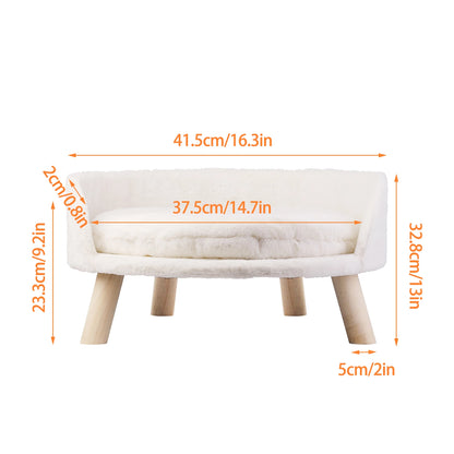 Luxury Soft Cat/Dog Bed, Warm Plush Fabric, Pet Nesting Chair/Bed, Washable Couch Wood Legs with Cushion Pad, For Small Pets