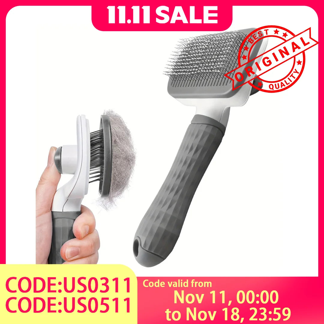 2-in-1 Pet Grooming Brush - Massaging Deshedder, Easy Cleanup